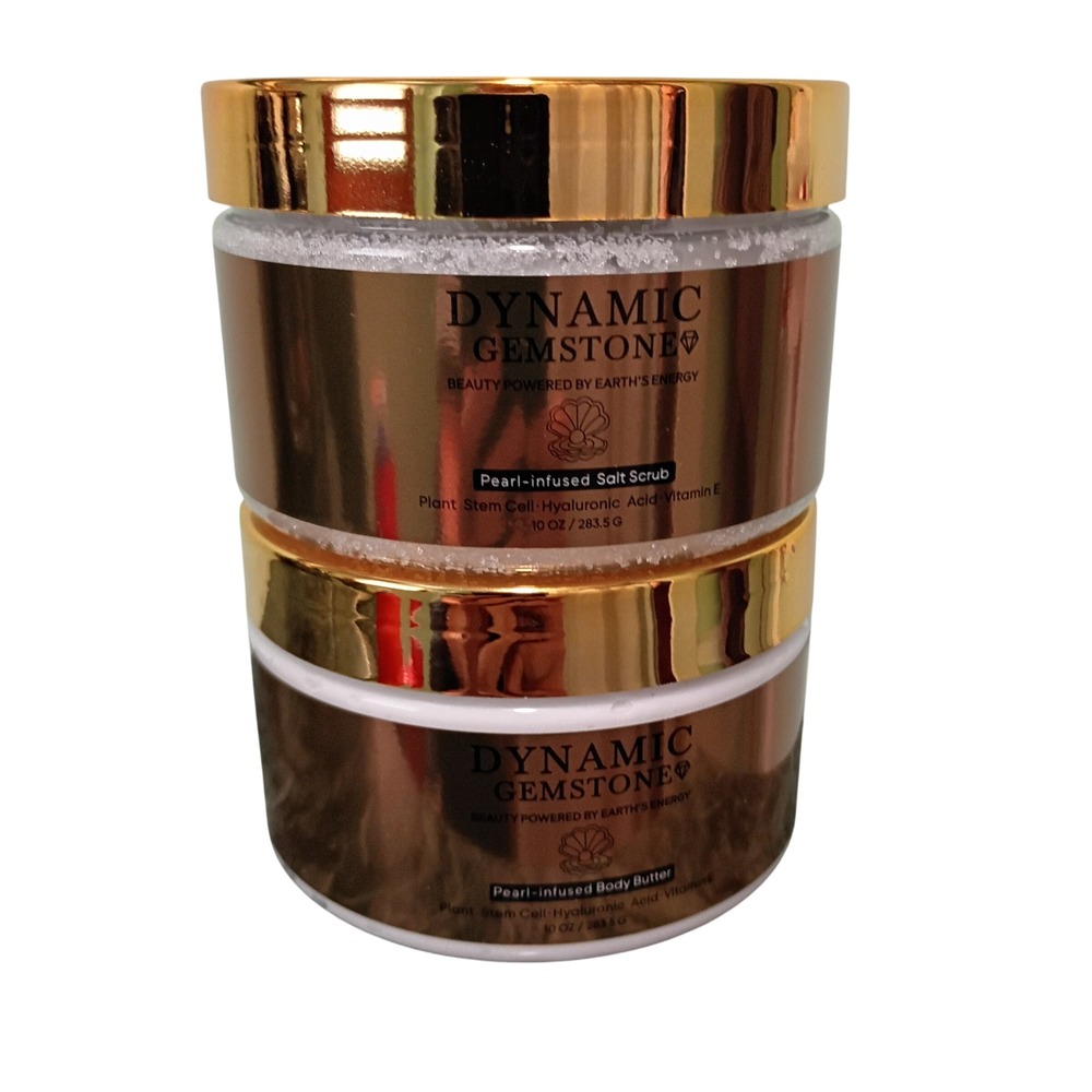 Dynamic Gemstone Pearl-infused Salt Scrub and Body Butter Set 10oz Each NEW